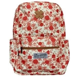 Lucky Brand Floral‎ Backpack Cream Red Rose Print Laptop Travel School Bag